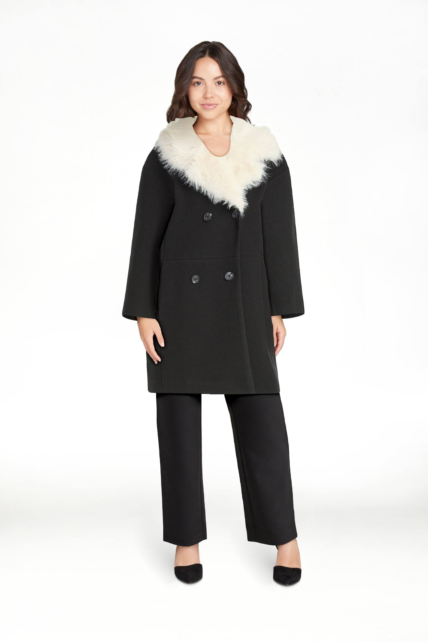 Scoop Women's and Women's Plus Oversized Faux Fur Collar Coat, Heavyweight, Sizes XS-4X | Walmart (US)