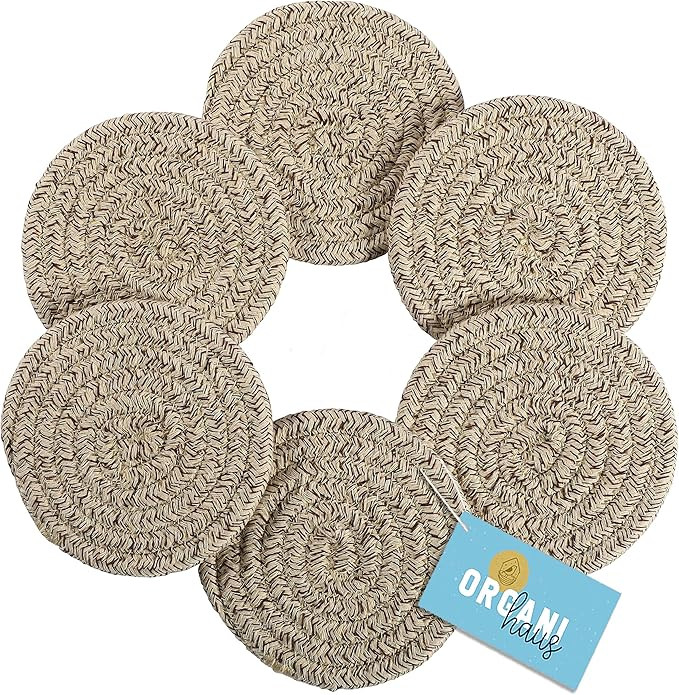 OrganiHaus Set of 6 Brown Cute Coasters for Drinks | Absorbent Coasters | Farmhouse Coasters for ... | Amazon (US)
