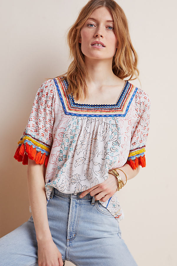 Paolina Tasseled Blouse By Maeve in Assorted Size XS | Anthropologie (US)