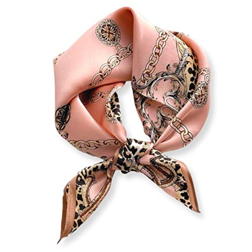 PoeticEHome 100% Real Mulberry Silk Women Small Square Neck Scarfs 21" Lightweight Neckerchief Printed Headscarf Gift Packed (Z - Pink Leopard) | Amazon (US)