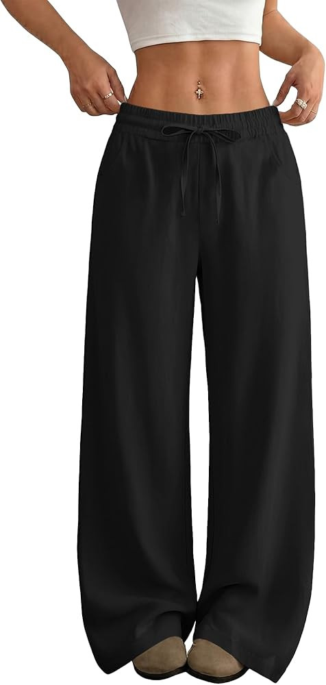 SEMARO Womens Casual Linen Wide Leg Pants Flowy Drawstring High Waist Palazzo Beach Vacation Trou... | Amazon (US)