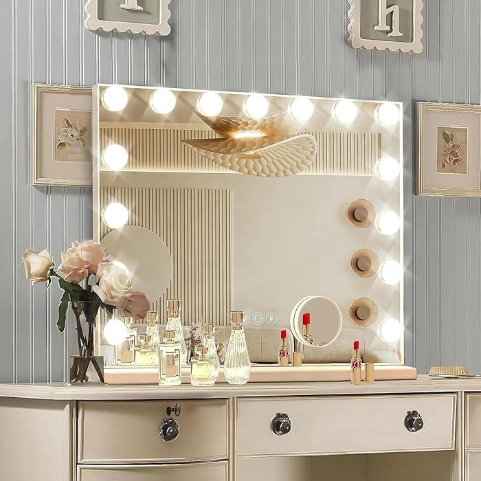Hollywood Vanity Mirror with Lights, 15 Dimmable Bulbs, 3 Color Lights, Make Up Lighted Mirror, U... | Amazon (US)