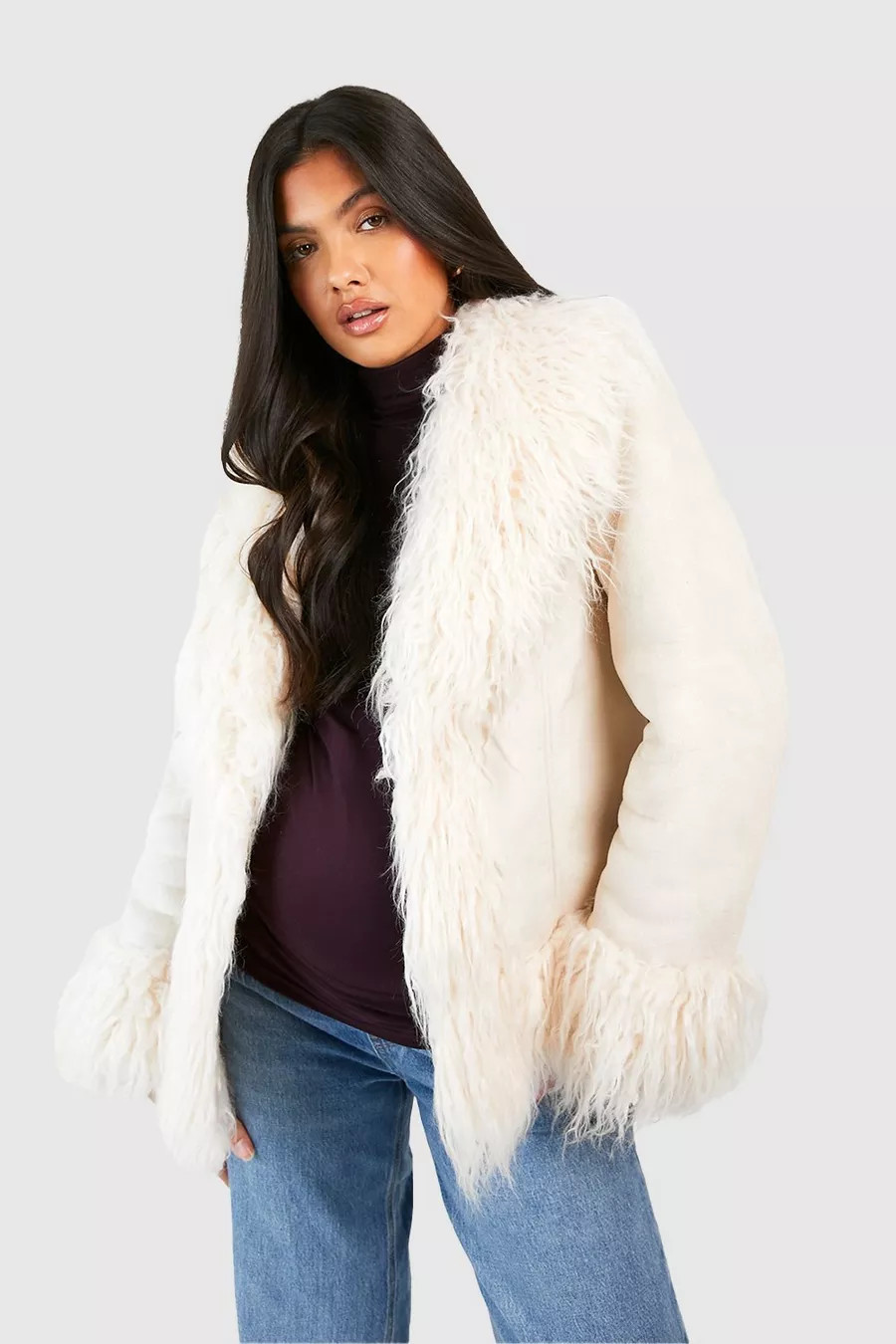 Maternity Faux Fur Trim Jacket | Boohoo.com (NO)