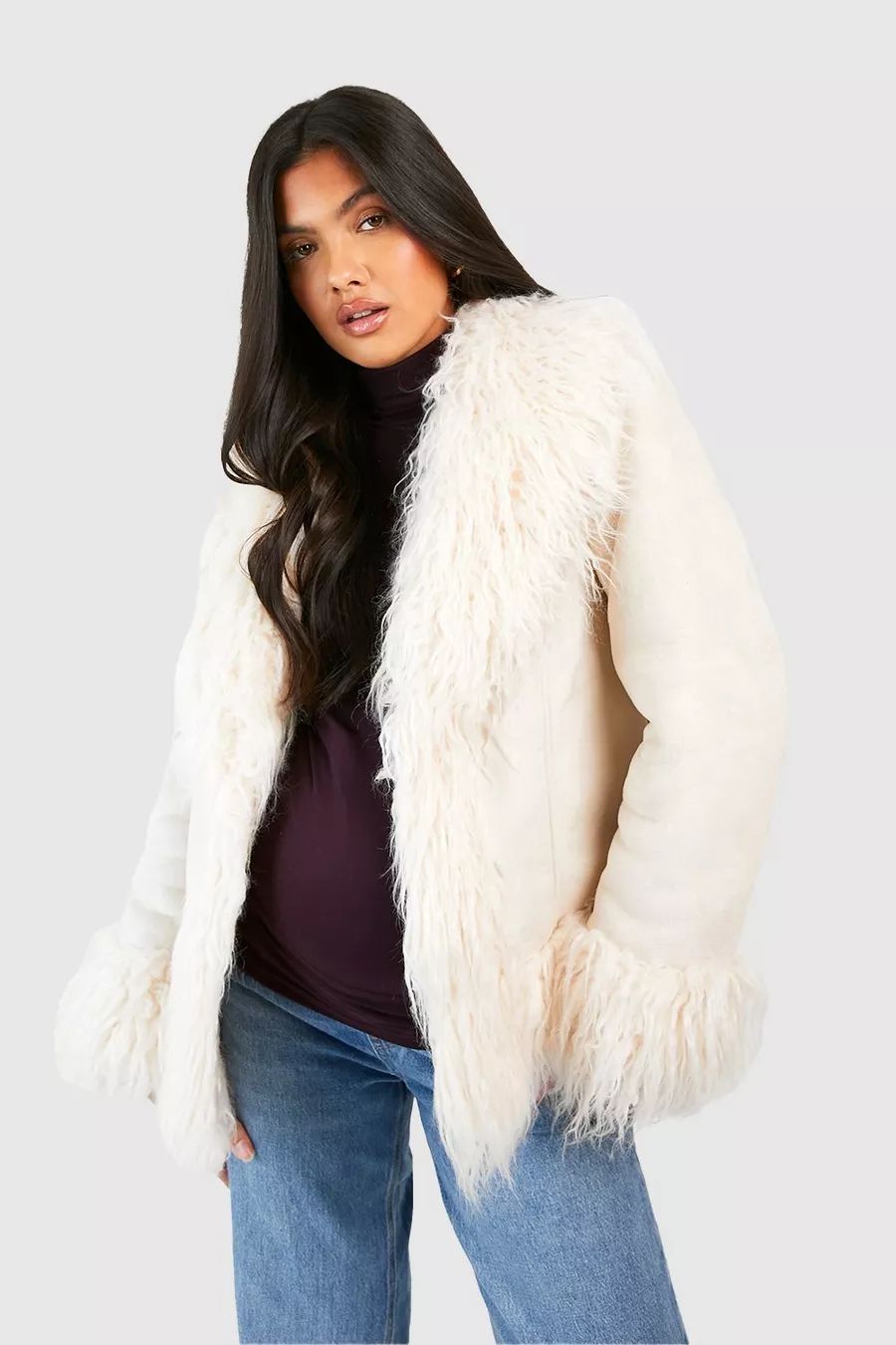 Maternity Faux Fur Trim Jacket | boohoo (US & Canada)