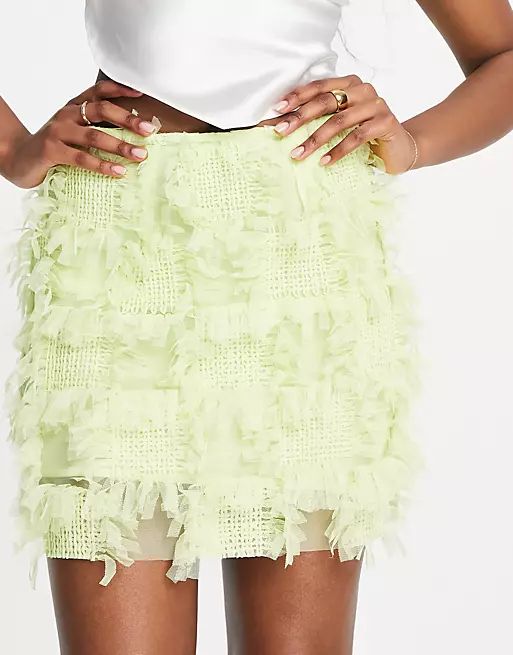 ASOS EDITION textured mesh mini skirt in lime green | ASOS (Global)