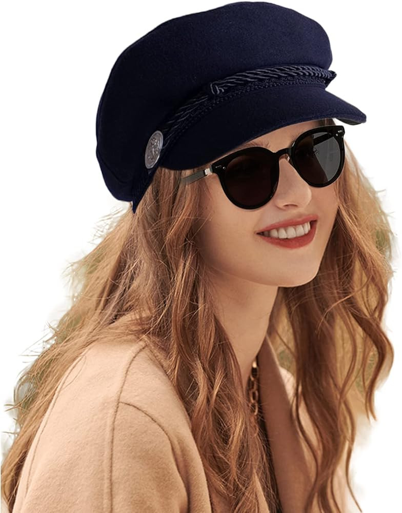 AWOCAN Women's Newsboy Cap Wool Blend Navy Bakerboy Cabbie Cap Fashion Ladies Girls Beret Hat Bla... | Amazon (DE)