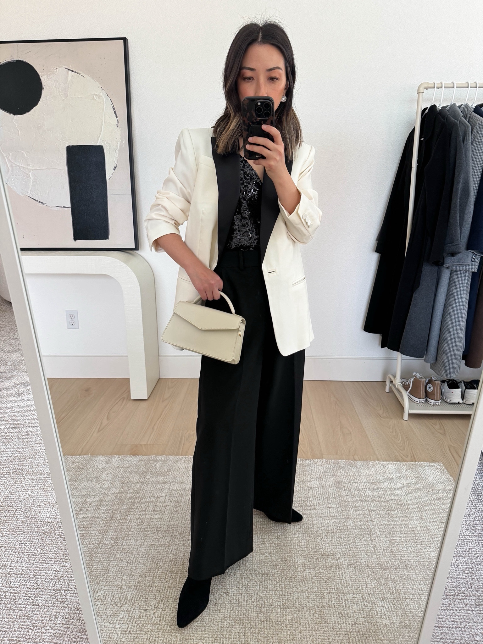 J.crew holiday outfits. These are the Sydney trappers in the cropped length but in the regular. Fit petites so well. Run tts. 

J.crew blazer petite 2. Sized up but don’t need to. 
J.crew tank xs. Runs big. 
J.crew pants 2 regular but need the 0
J.crew boots 5.5
J.crew bag 

#LTKHoliday #LTKCyberWeek #LTKparties