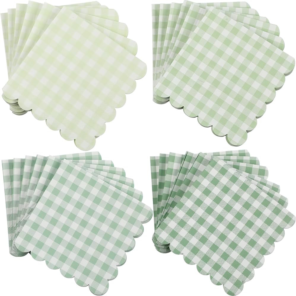 240 Pcs Scalloped Cocktail Napkins Bulk 5 x 5 Inch Gingham Plaid Paper Napkins Disposable Gradien... | Amazon (US)