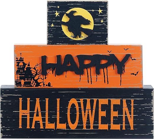 Halloween Decorations Indoor, DECSPAS 3-Layered Witch Wooden Block Halloween Decor, Orange Black ... | Amazon (US)