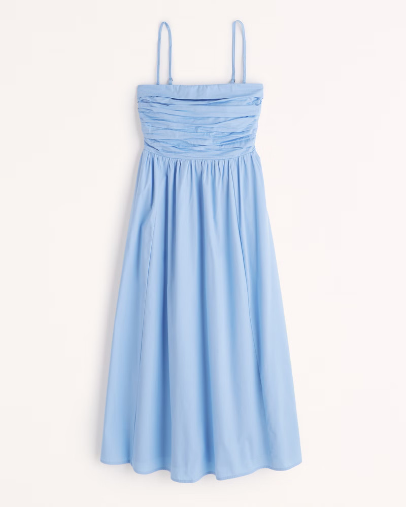 Poplin Strapless Midi Dress | Abercrombie & Fitch (US)