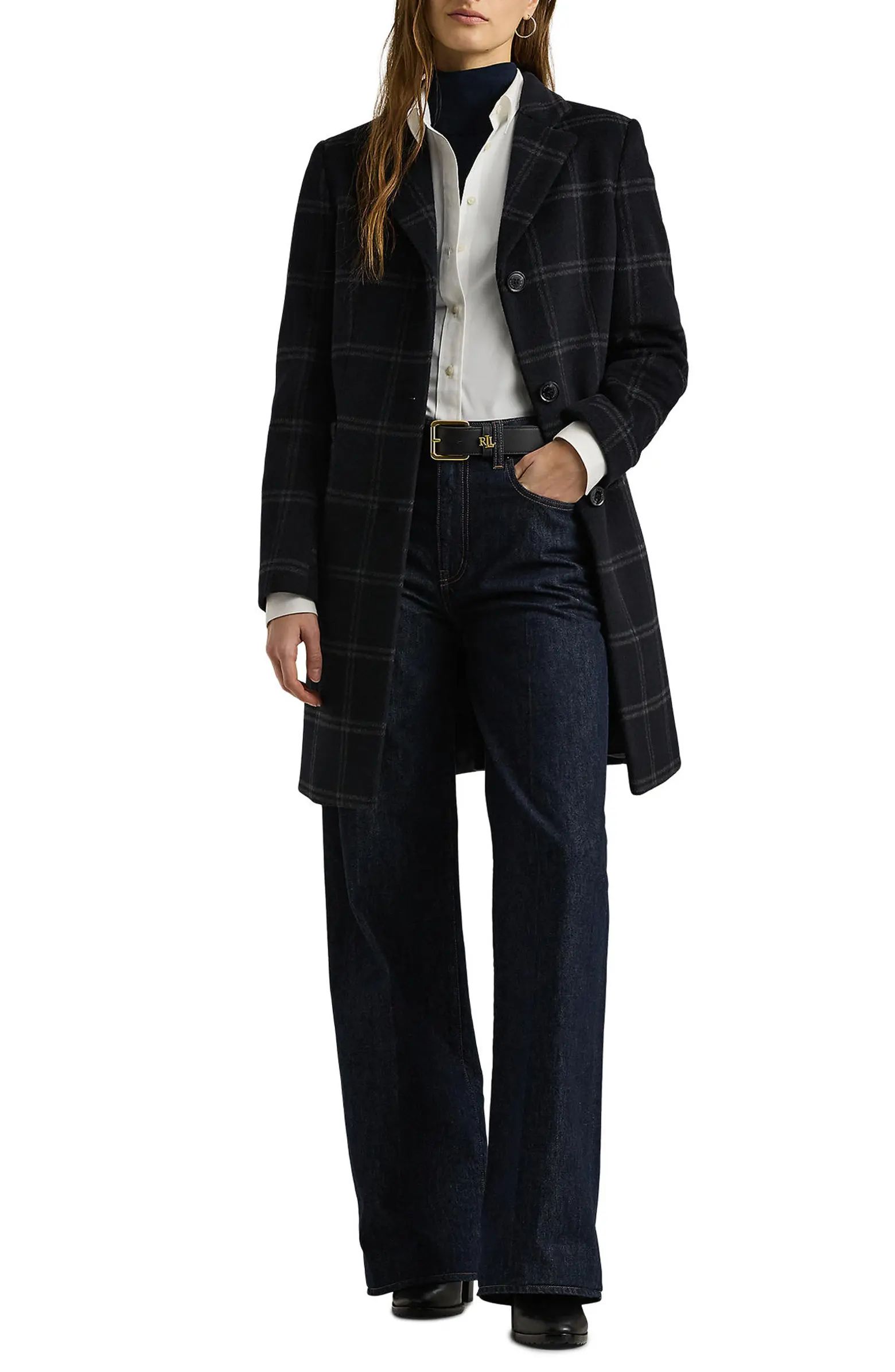 Lauren Ralph Lauren Windowpane Check Wool Blend Reefer Coat | Nordstrom | Nordstrom