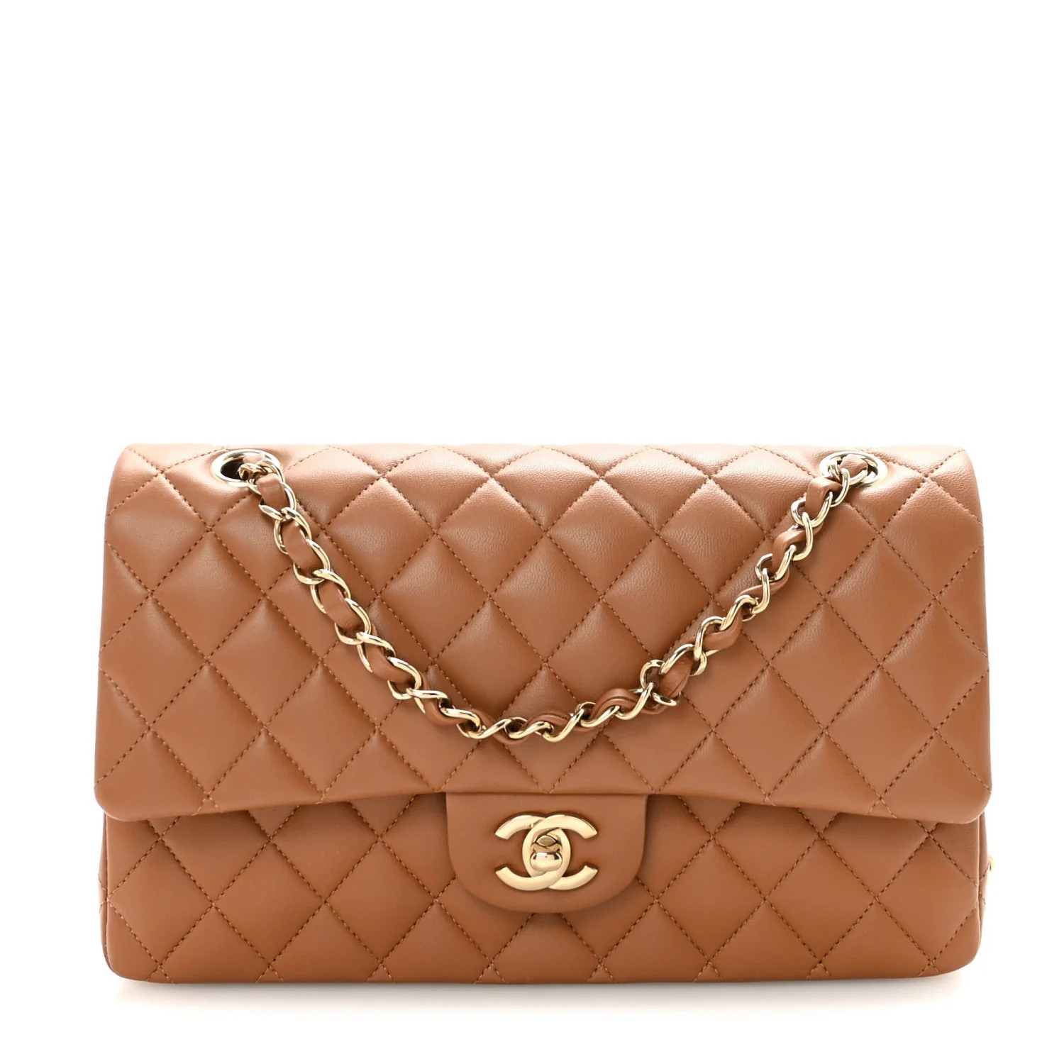 Lambskin Quilted Medium Double Flap Brown | FASHIONPHILE (US)