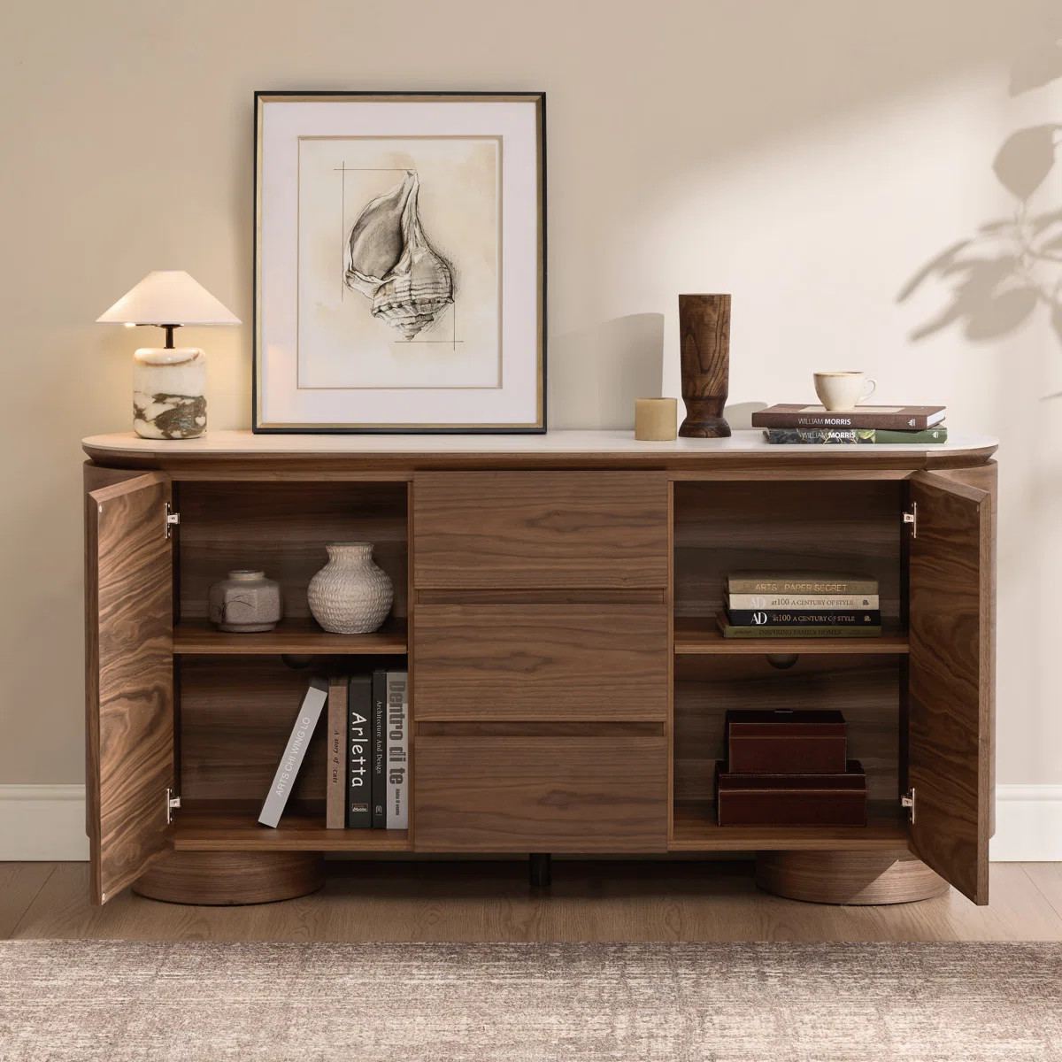 Valmin 63" Modern Solid Wood Sideboard with Storage and Stone Slab Top | Wayfair North America