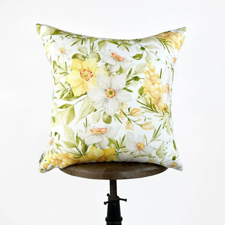 White and Yellow Flowers Green Leaves | Spring Décor | Easter Decorative Pillow | Farmhouse Déc... | Walmart (US)