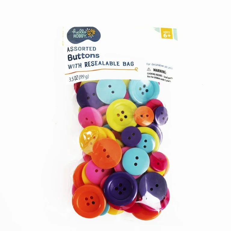 Hello Hobby Button Bead Mix, Assorted Colors and Sizes, 3.5 oz | Walmart (US)