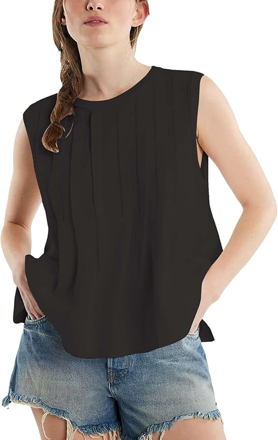 Mingzhu Women's Summer Pleated Ruffle Hem Babydoll Vest Shirt Y2K Peplum Sleeveless Tank Top Casu... | Amazon (US)