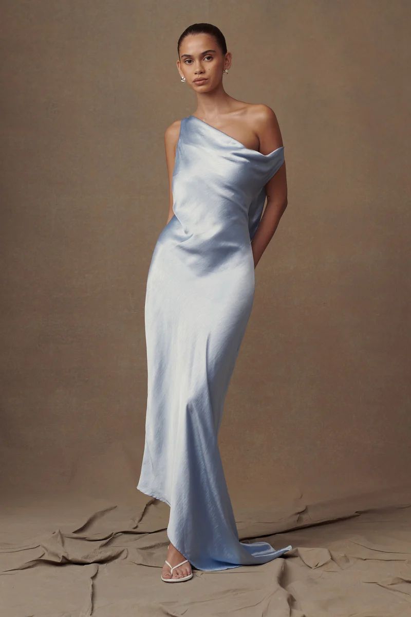 Yvette Slip Maxi Dress With Asymmetrical Hem - Cornflower Blue | MESHKI US