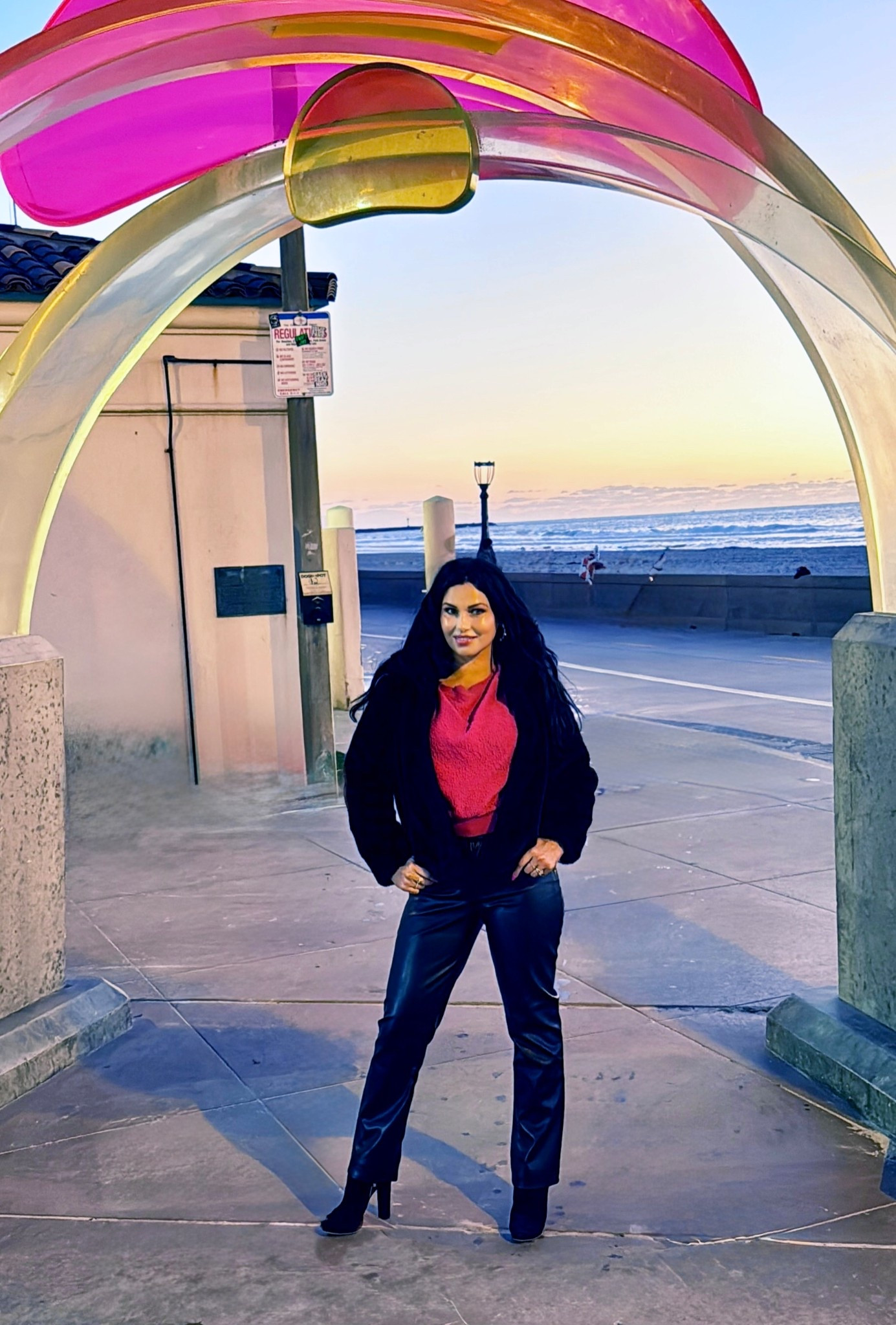 Beachside glam with a hint of edge 🌊🖤 

Black faux leather pants, a black faux fur coat, paired with a cute sweater and black half boots make for a sassy and sweet date night outfit. 🩷

#fauxfurjacket #marneystidbits￼#pinksweater #blackpants #blackboots

#LTKootd #LTKgrwm #LTKvlog