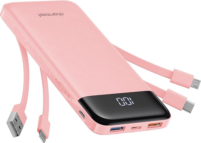 charmast Portable Charger with Reinforced Built-in 4 Cables,10000mAh Power Bank Travel Essentials... | Amazon (US)