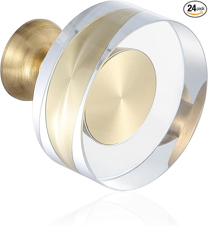 24-Pack 1-1/4-Inch White Cabinet Glass Crystal knobs Brass Drawer Round Knobs Dresser Pulls, Gold... | Amazon (US)