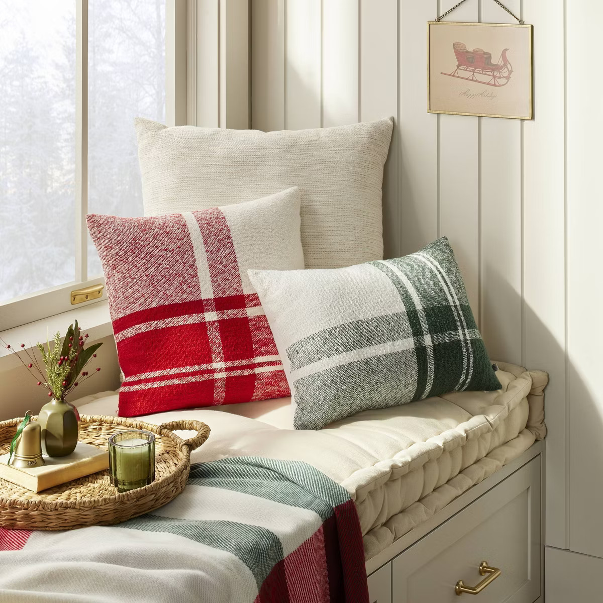 14"x20" Block Plaid Lumbar Throw Pillow Green/Cream - Hearth & Hand™ with Magnolia | Target