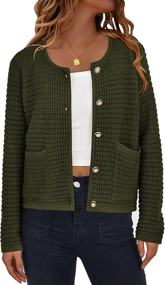PRETTYGARDEN Womens Open Front Button Down Long Sleeve Pockets Chunky Knit Cardigan Sweaters | Amazon (US)
