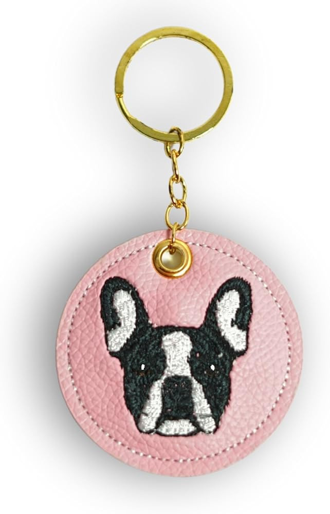 Pink French Bulldog Embroidered Keychain – Handmade PU Leather Dog Bag Charm for Women, Cute Pu... | Amazon (US)
