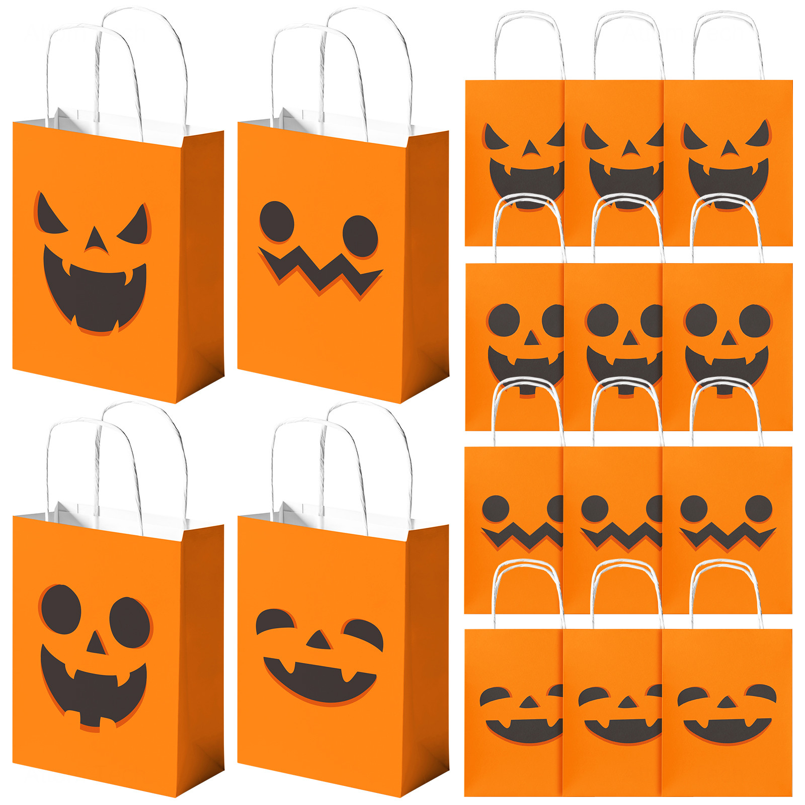 NiHome 16-Pack Halloween Pumpkin Kraft Paper Treat Bags with Handles - Assorted Jack-o'-lantern D... | Walmart (US)