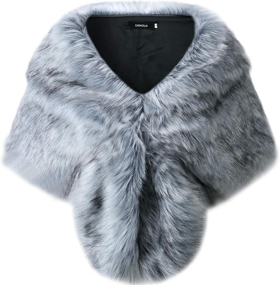Caracilia Faux Fur Shawl Wrap Stole Shrug Winter Bridal Wedding Cover Up | Amazon (US)