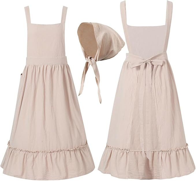 Victorian Women Girls Maid Ruffled Apron Lace Colonial Pioneer Prairie Peasant Pinafore with Head... | Amazon (US)