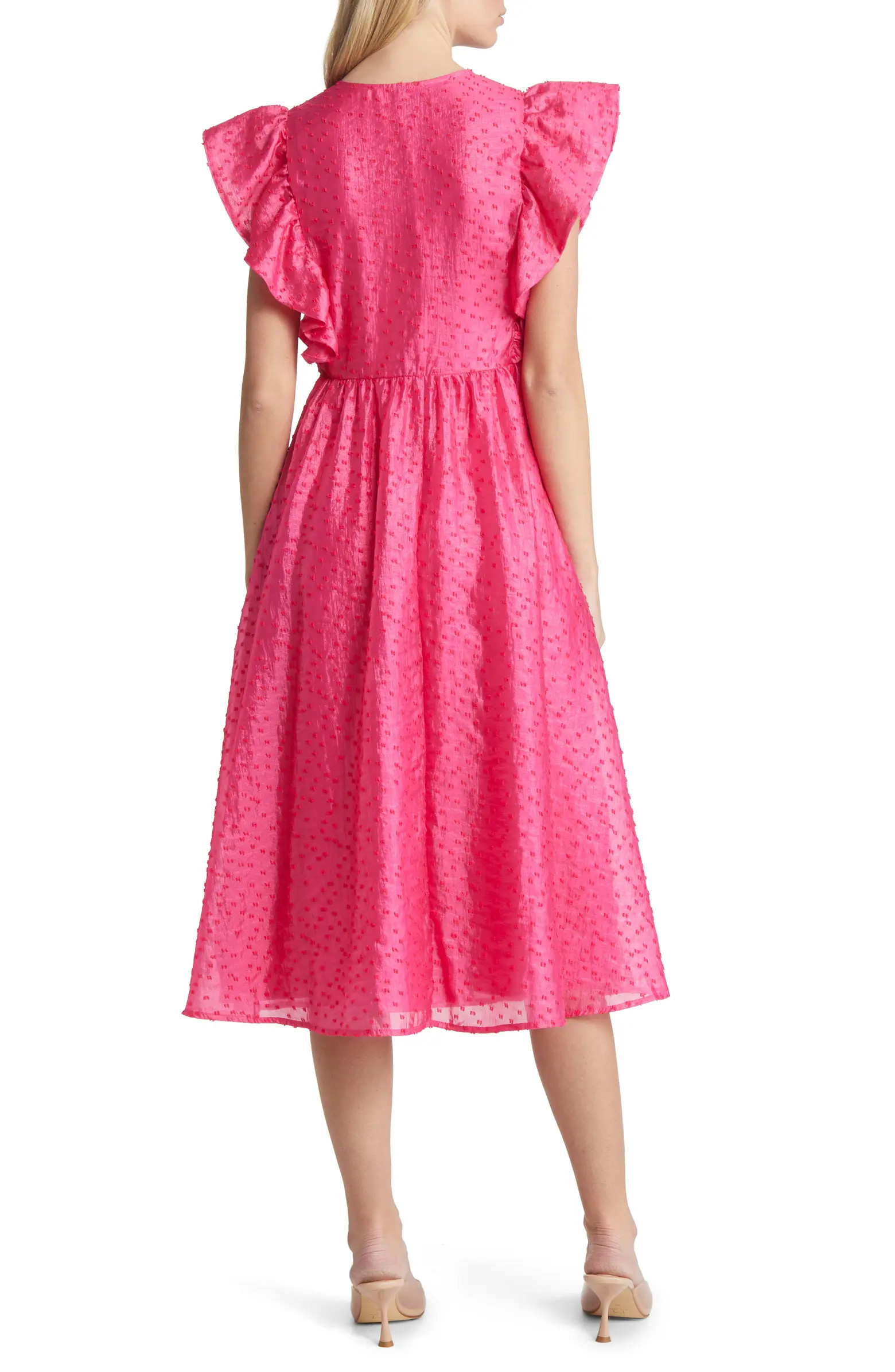 Ruffle Cap Sleeve Organza Midi Dress | Nordstrom
