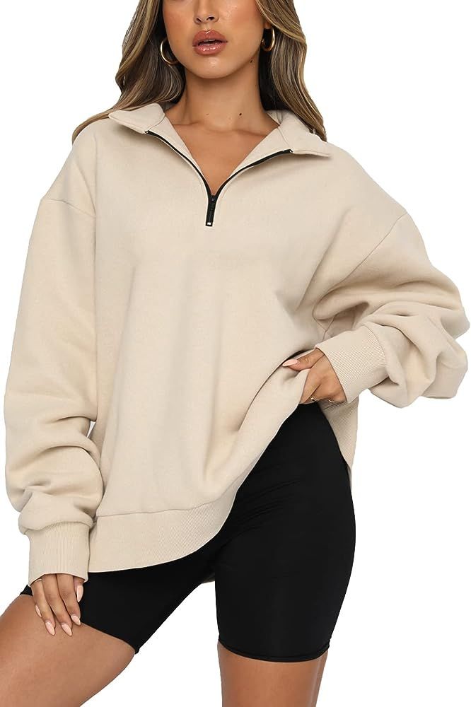 Damen-Sweatshirt mit halbem Reißverschluss Damen Loose Einfarbig Sweatshirt | Amazon (DE)