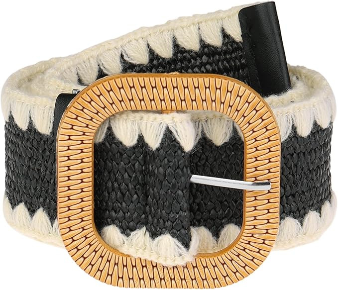Women's Straw Woven Belt Elastic Stretch Wide Waist Belt Boho Braided Belts for Dress | Amazon (US)