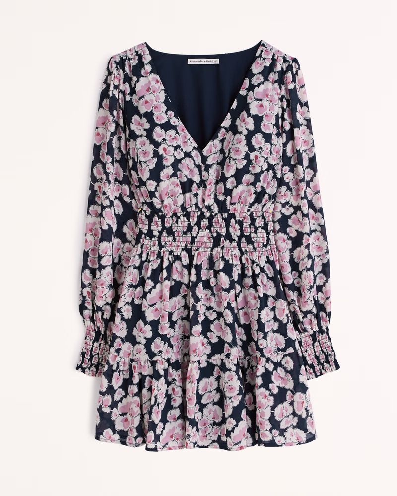 Long-Sleeve Smocked Waist Mini Dress | Abercrombie & Fitch (US)