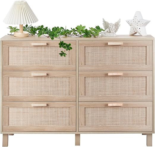 CREATIVELAND 6 Drawer Dresser, Hamilton Rattan Chest of Drawers End Cabinets Storage Corner Table... | Amazon (US)