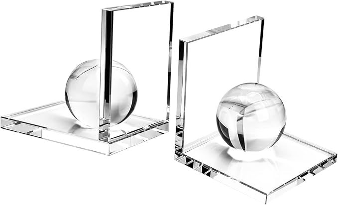 MerryNine Innovative Crystal Clear Bookends with Crystal Ball, 1 Pair L Shape Non Skid Sturdy Cry... | Amazon (US)