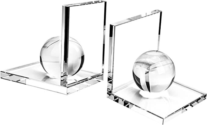 MerryNine Innovative Crystal Clear Bookends with Crystal Ball, 1 Pair L Shape Non Skid Sturdy Cry... | Amazon (US)