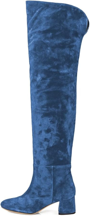 FOWT Women Classic Round Toe Wide Calf Over The Knee Boots Pull on Chunky Block Low Heel Thigh Hi... | Amazon (US)