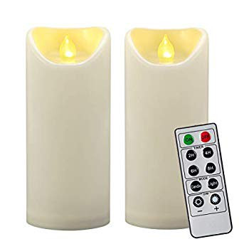 2PCS 7"" Outdoor Waterproof LED Flameless Pillar Candles with Remote & Timer/Large Flickering Batter | Walmart (US)