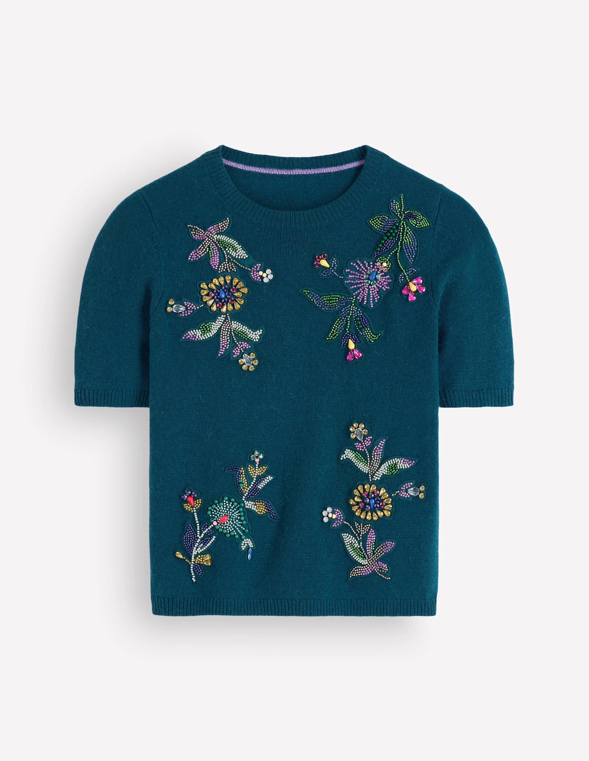 Ria Embellished Knit T-Shirt-Deep Aurora Blue | Boden (US)