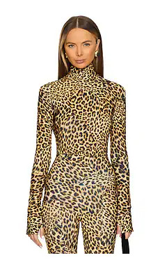 Norma Kamali Slim Fit Long Sleeve Turtleneck Top in Cheetah Patch from Revolve.com | Revolve Clothing (Global)