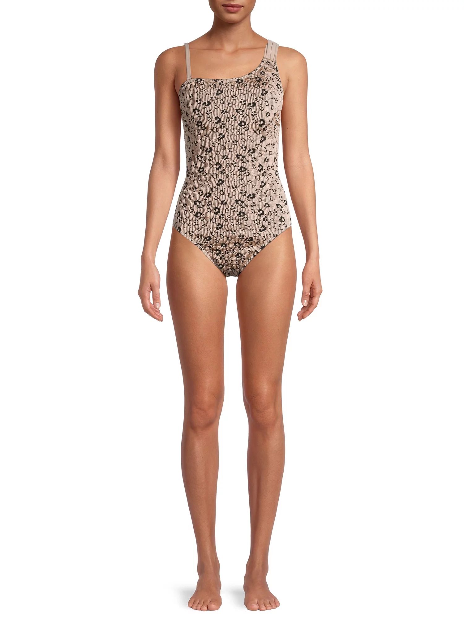 Time and Tru Women's Leopard Jacquard One-Piece Swimsuit | Walmart (US)