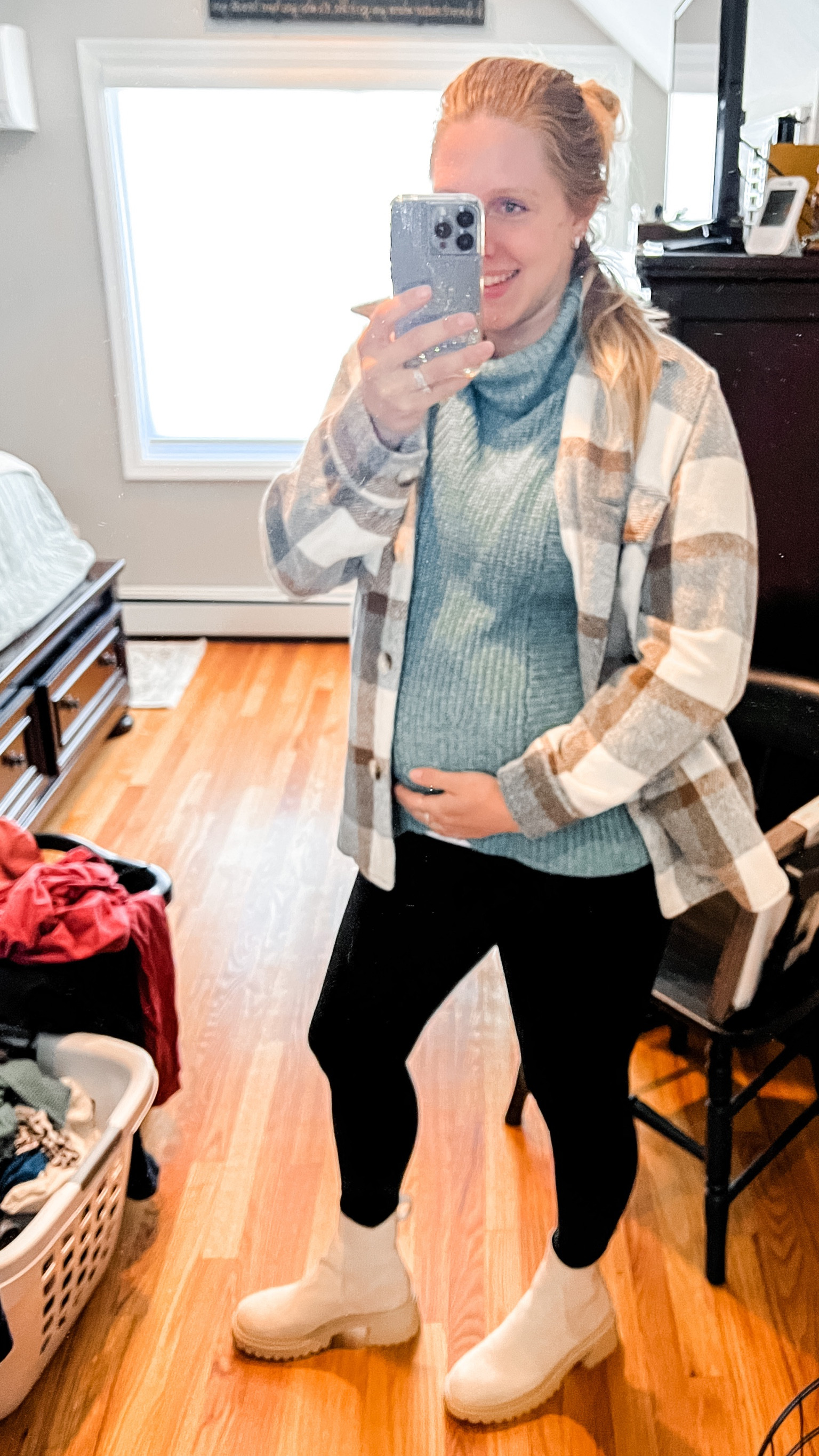 It’s officially fall! Large sweaters are perfect for maternity paired with a plaid shacket , leggings ,& boots! Size up .5 size in these Steve Maddens . 

#LTKSeasonal #LTKshoecrush #LTKbump