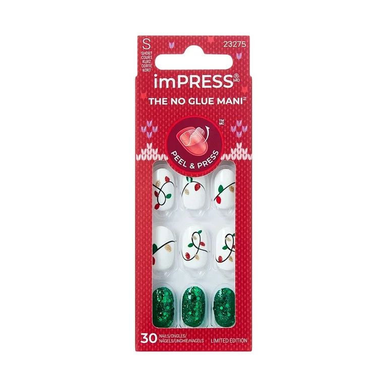 KISS imPRESS Holiday Press On Nails, ‘Winter Whimsey’, White, Short Oval, 30 Count | Walmart (US)