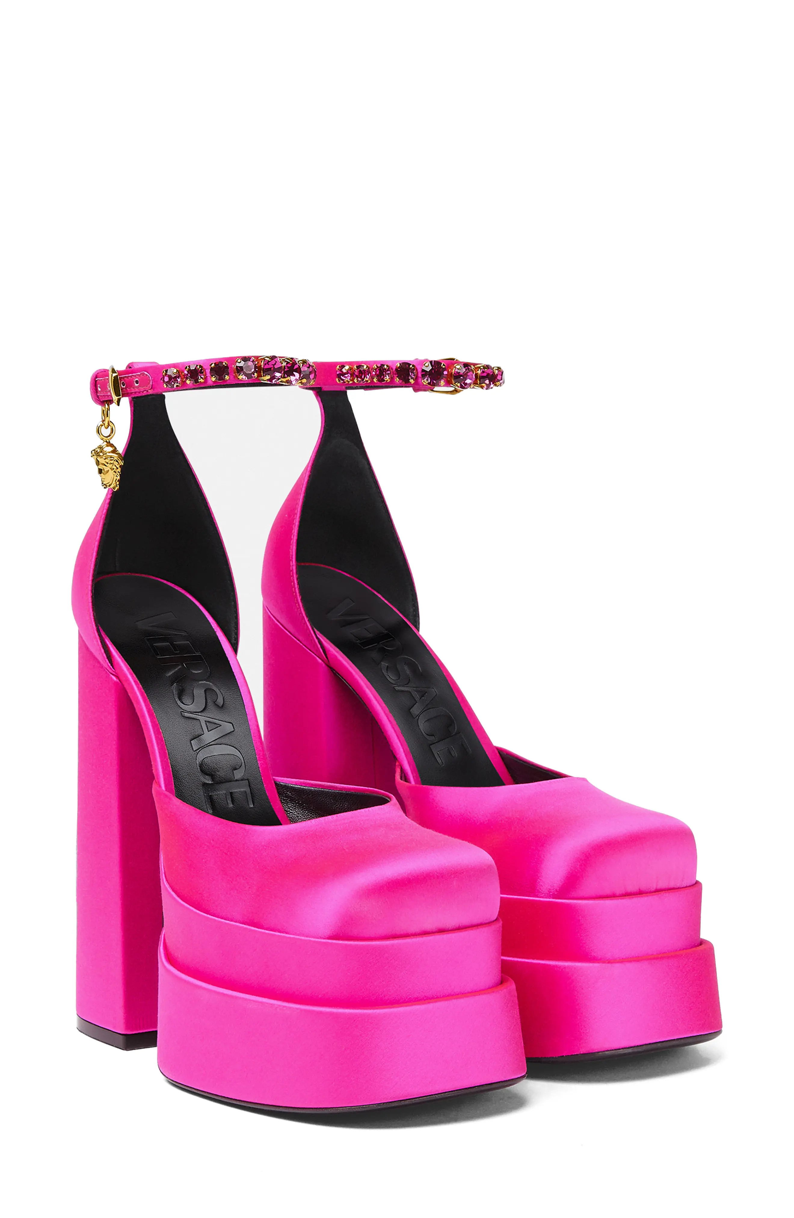 Versace Medusa Platform Sandal, Size 11Us in Deep Fuchsia at Nordstrom | Nordstrom