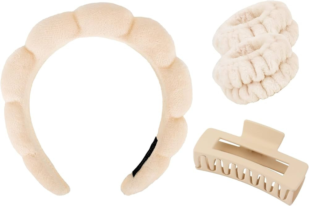 Wecoe Spa Headband And Wristband Set Skincare Headband For Washing Face Hair Claw Clips For Thick... | Amazon (US)