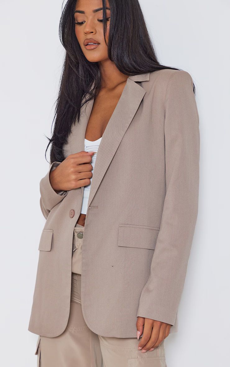 Tall Mocha Brown Oversized Linen Look Blazer | PrettyLittleThing UK