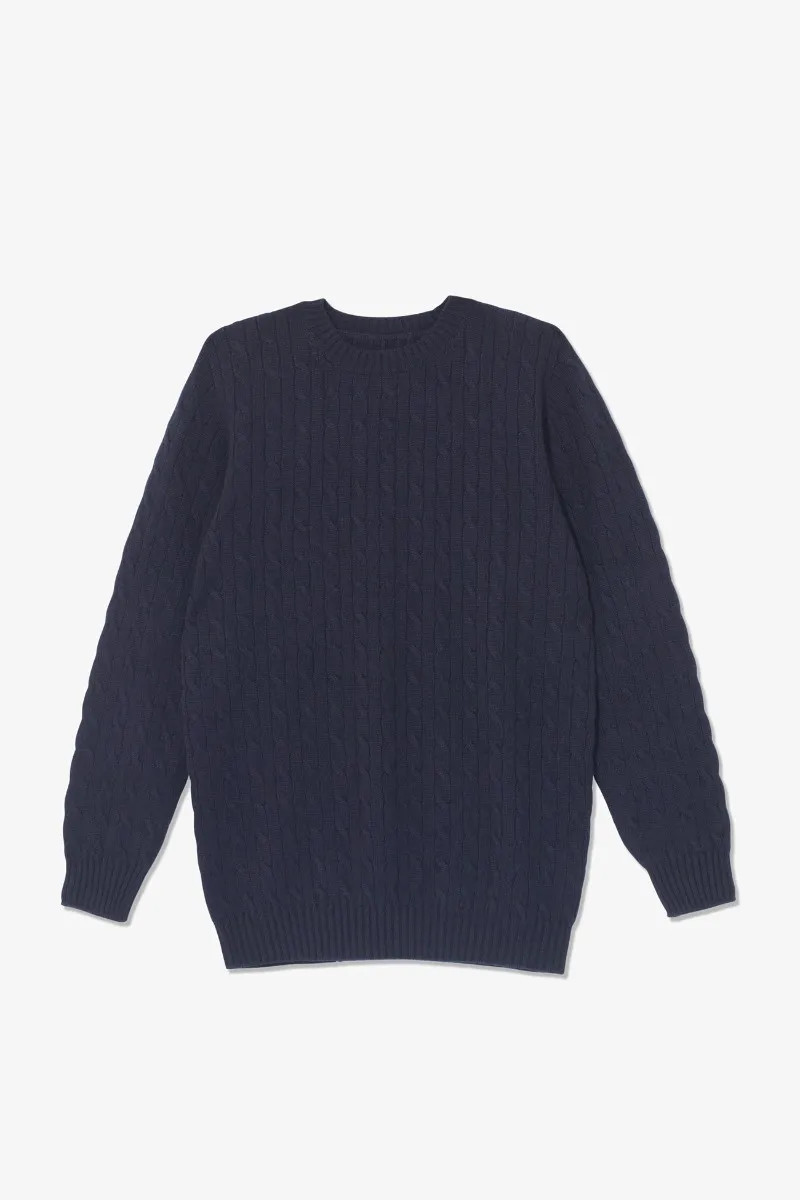 Men's Cashmere Cable Sweater-M-navy | Bamford