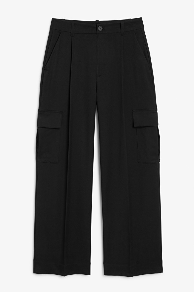 Cargo trousers straight leg tailored black | Monki