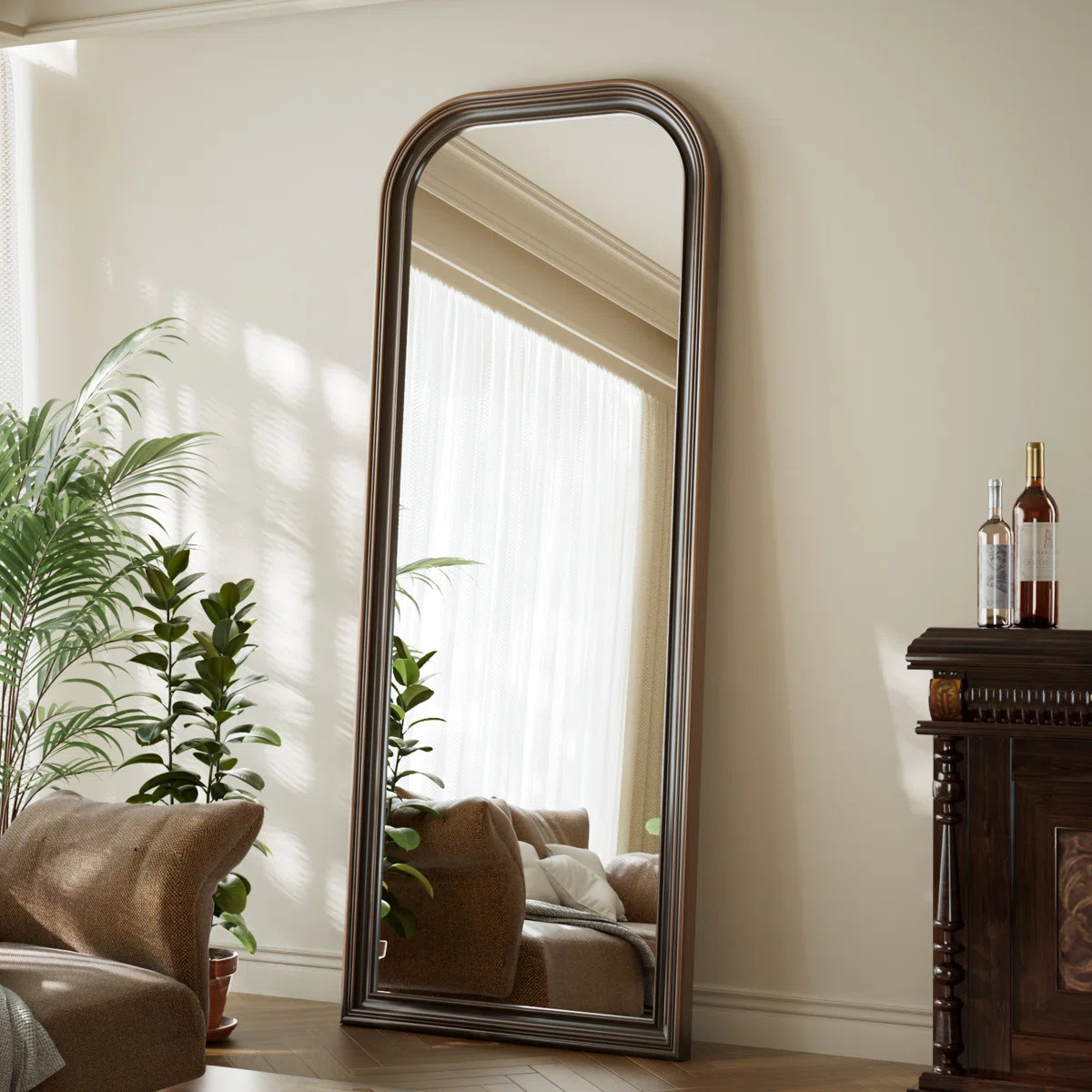 Oversized Vintage Full Length Mirror 28"X69" Arched Standing Floor Mirror Wall Mirror With PU Fra... | Wayfair North America